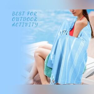 Turkish Turquoise Striped Beach Towel. 100% cotton. Large size.